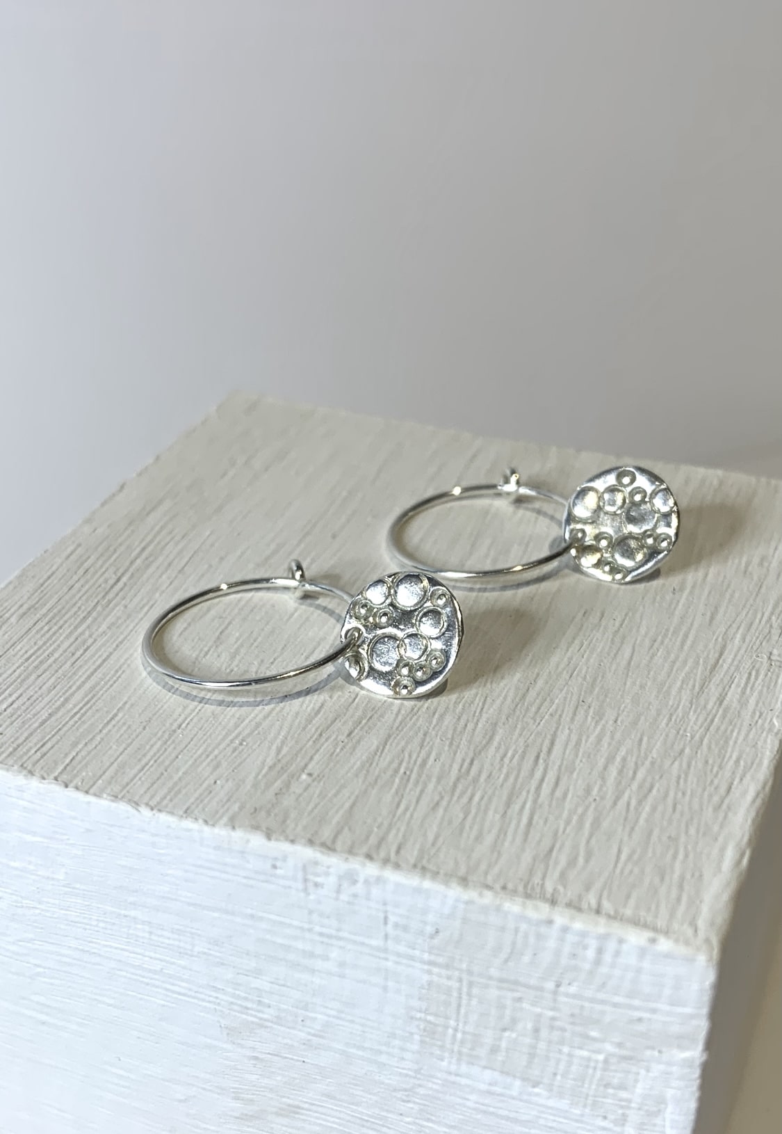 Bubble Hoops 2 silver earrings, cornish silver earrings, handmade in cornwall