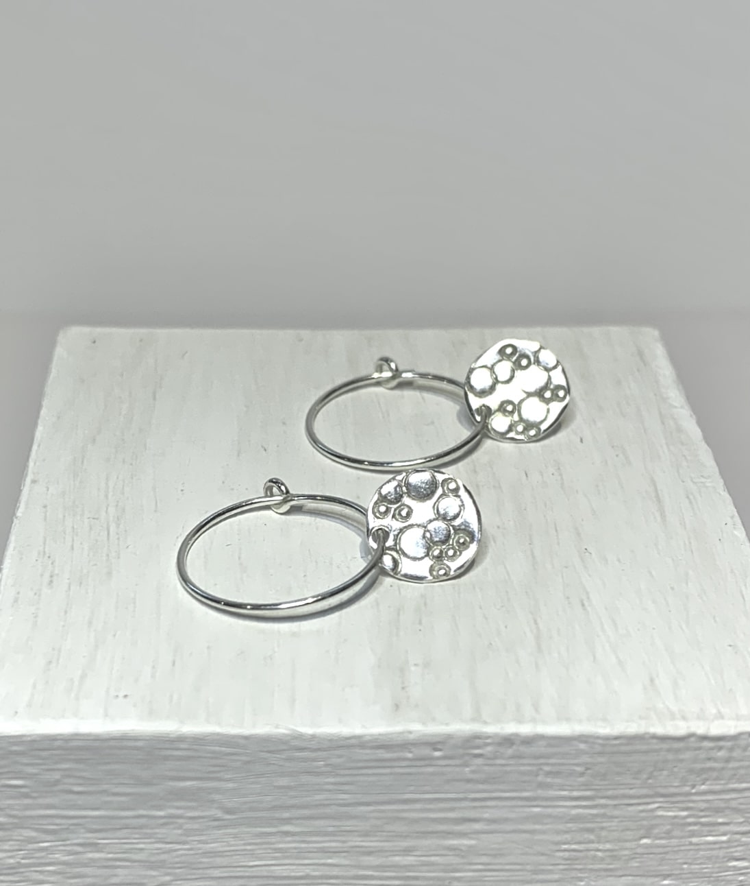 Bubble Hoops silver earrings, cornish silver earrings, handmade in cornwall